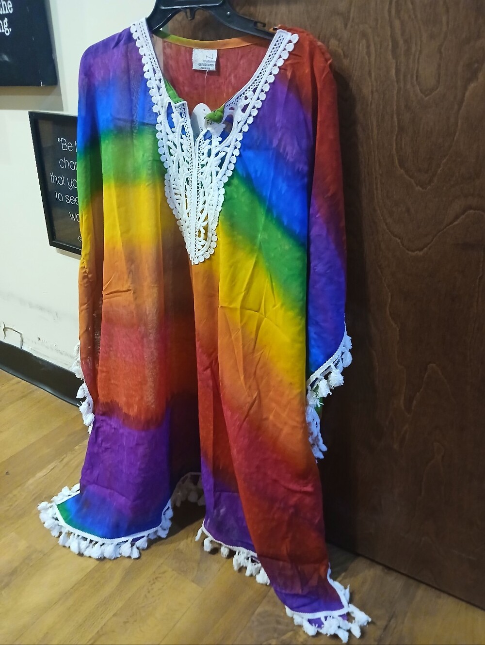 NWT/ CYNTHIA MEHRA rainbow crochet swim cover up